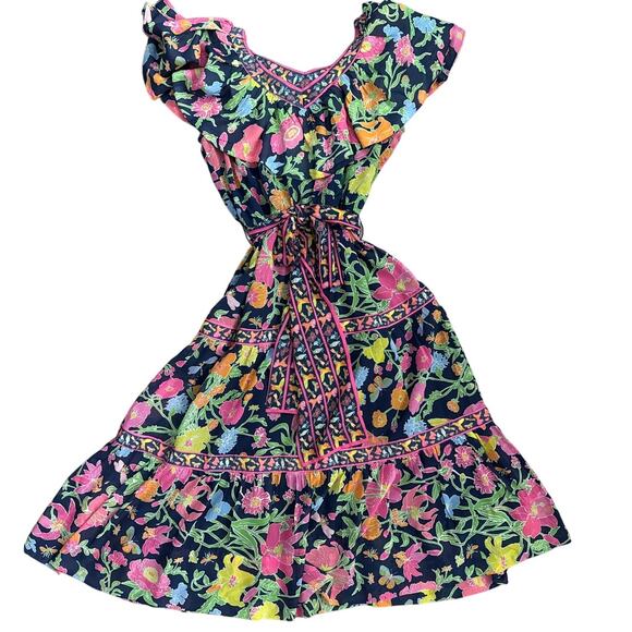 Gretchen Scott Designs Arles Birds and Bees Midi Maxi‎ Dress Navy Size Large - Picture 5 of 13